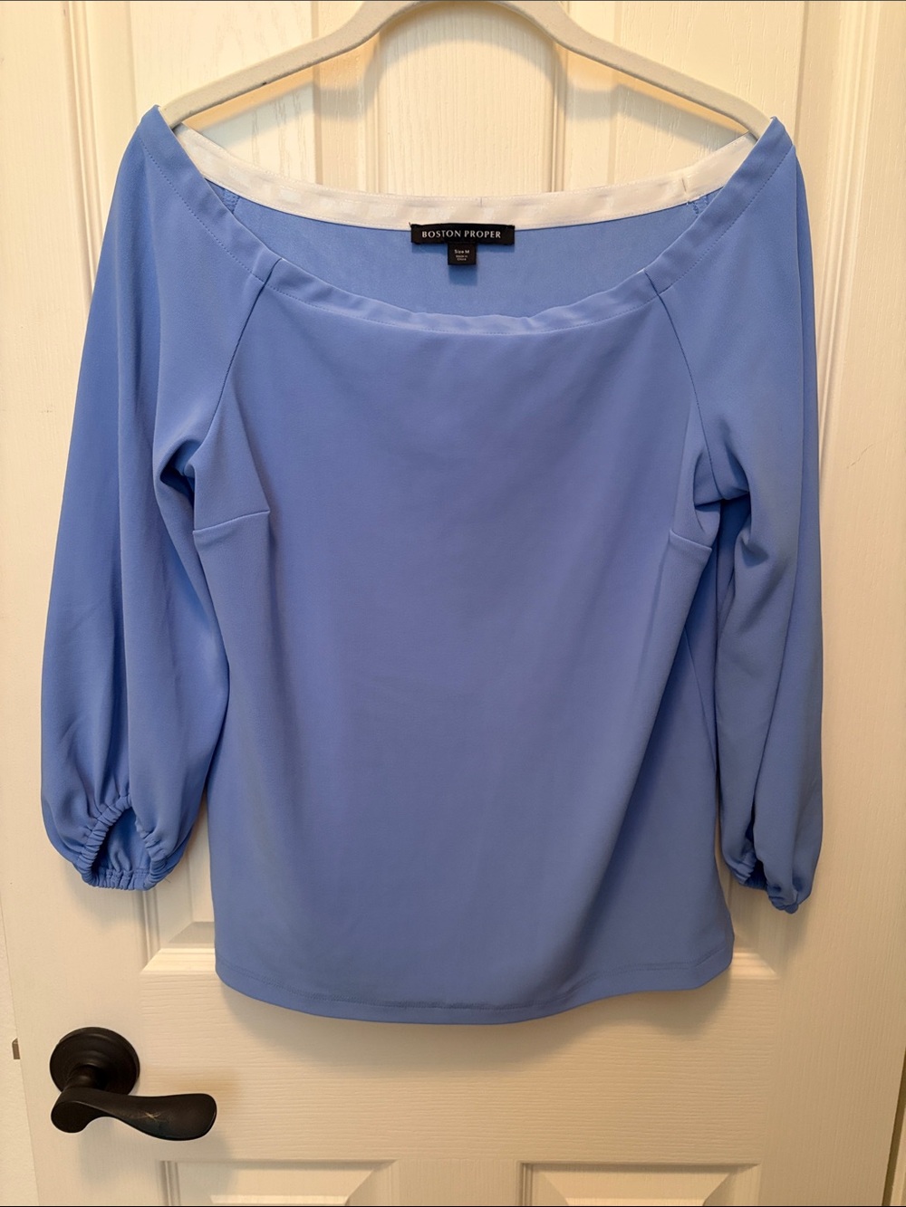Boston Proper Pale Blue Off-Shoulder Peasant Blouse